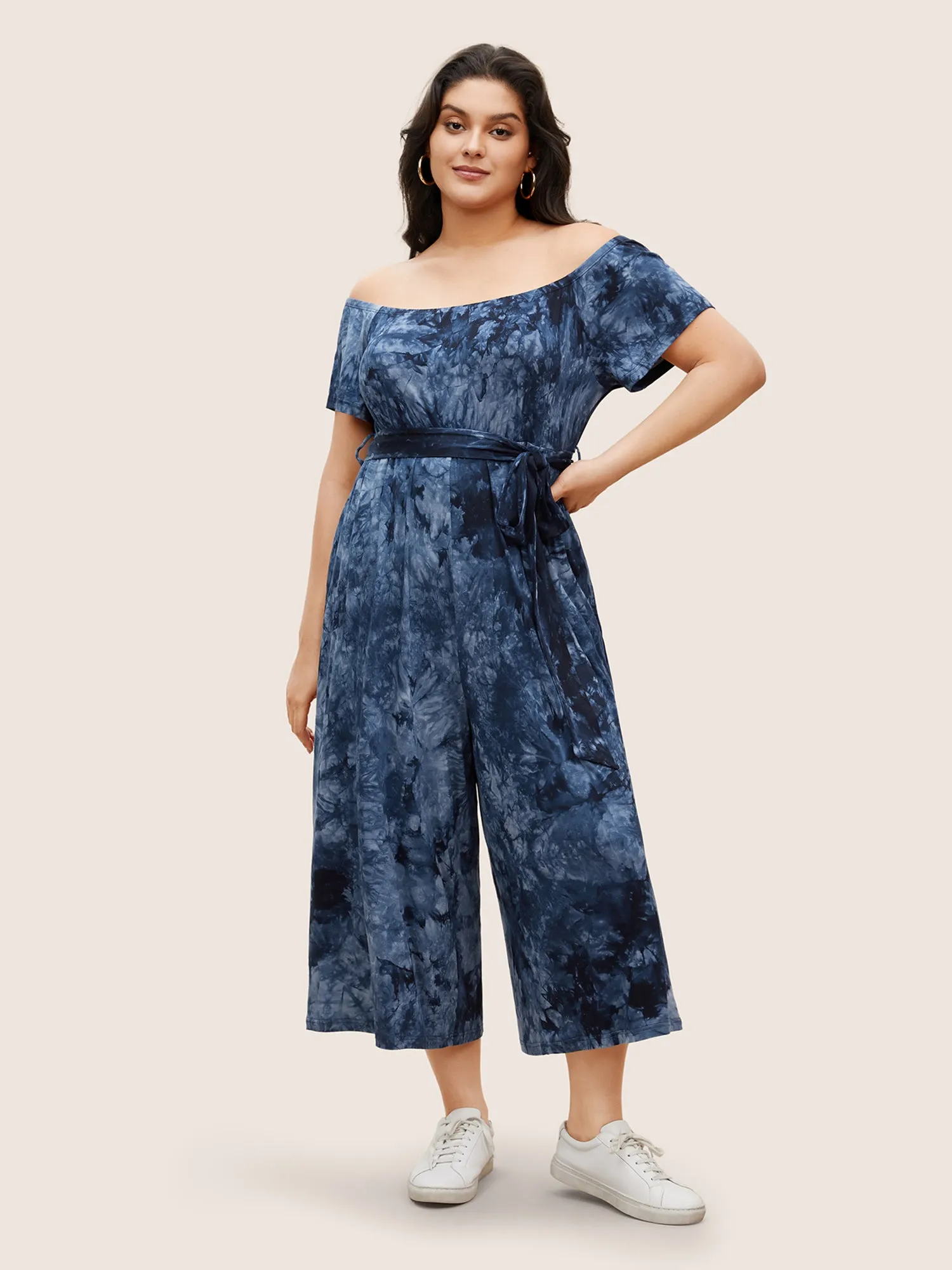 Tie Dye One Shoulder Neck Belted Jumpsuit sold by Bloomchic product image thumbnail 2