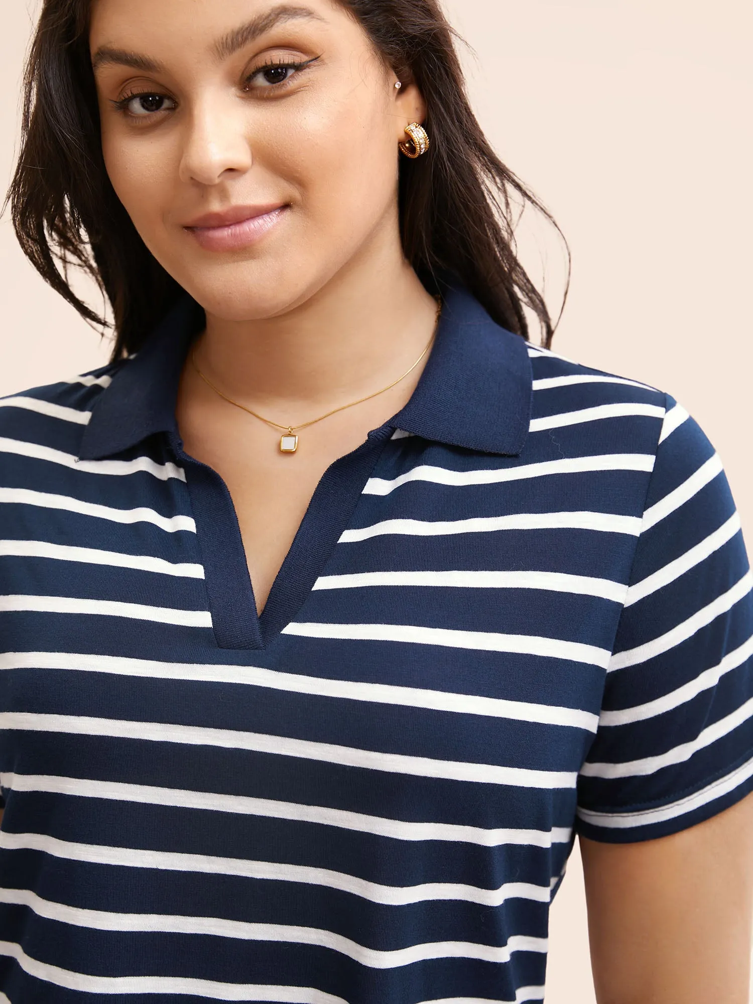 Polo Neck Striped Contrast T-shirt sold by Bloomchic product image thumbnail 5