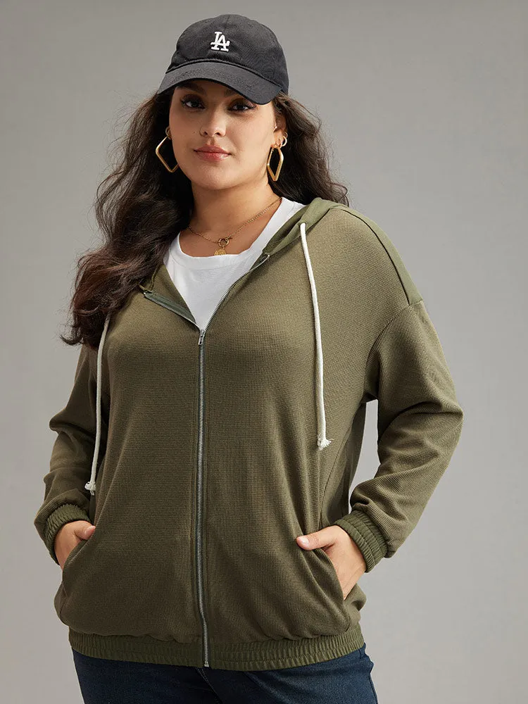 Waffle Knit Hooded Drawstring Sweatshirt sold by Bloomchic product image thumbnail 3