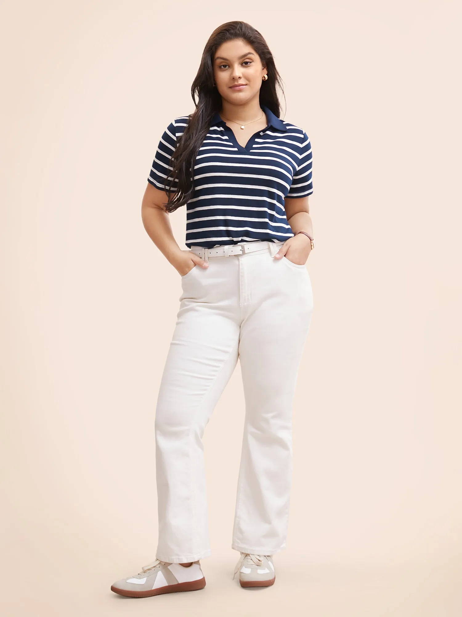 Polo Neck Striped Contrast T-shirt sold by Bloomchic product image thumbnail 4