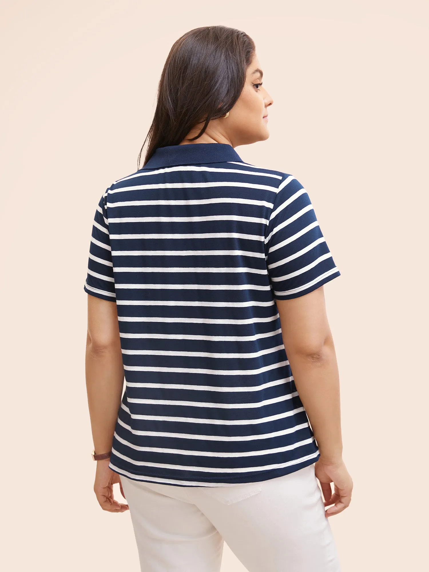 Polo Neck Striped Contrast T-shirt sold by Bloomchic product image thumbnail 3