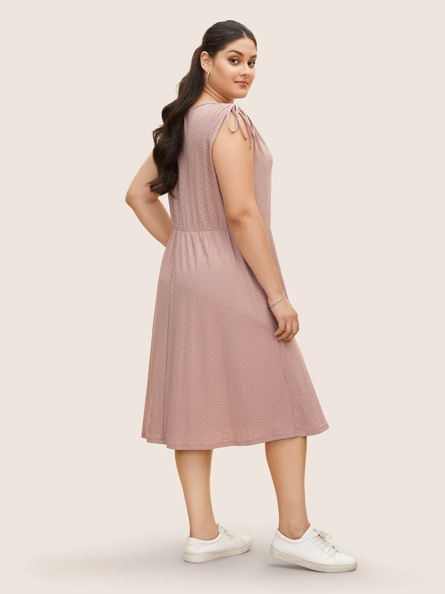 V Neck Button Detail Sleeveless Drawstring Dress sold by Bloomchic product image thumbnail 3