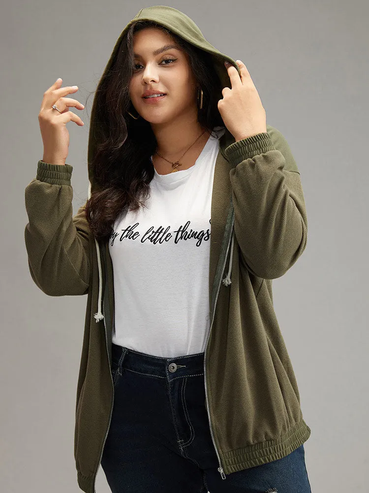 Waffle Knit Hooded Drawstring Sweatshirt sold by Bloomchic product image thumbnail 4