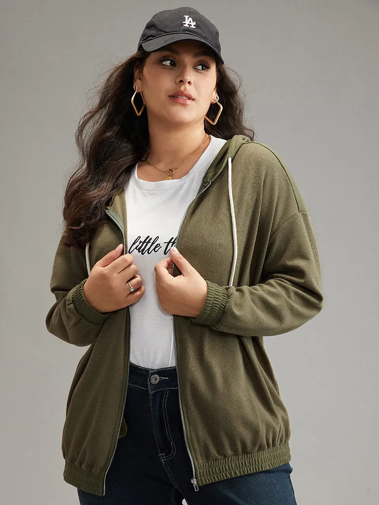 Waffle Knit Hooded Drawstring Sweatshirt sold by Bloomchic