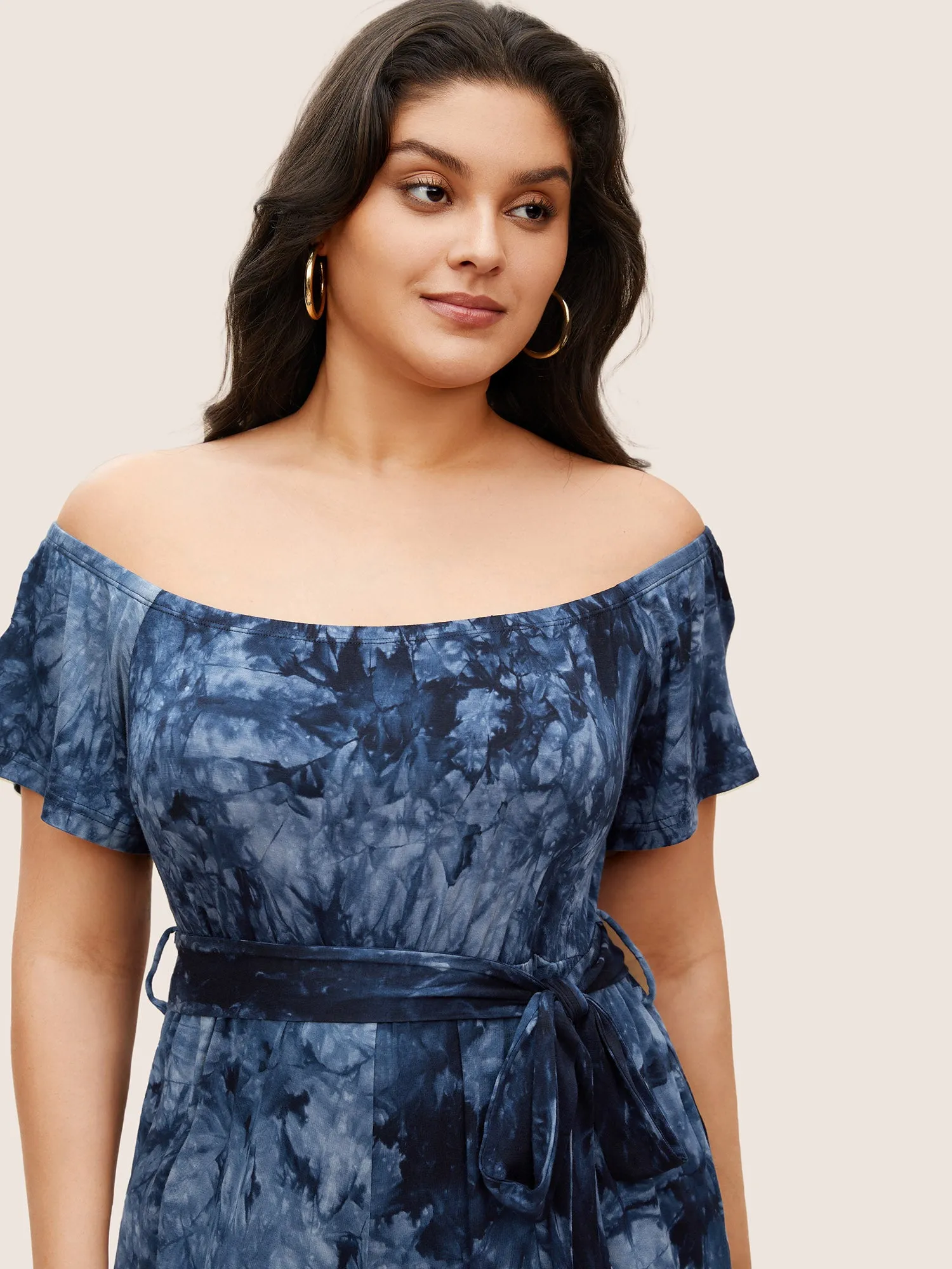 Tie Dye One Shoulder Neck Belted Jumpsuit sold by Bloomchic product image thumbnail 4