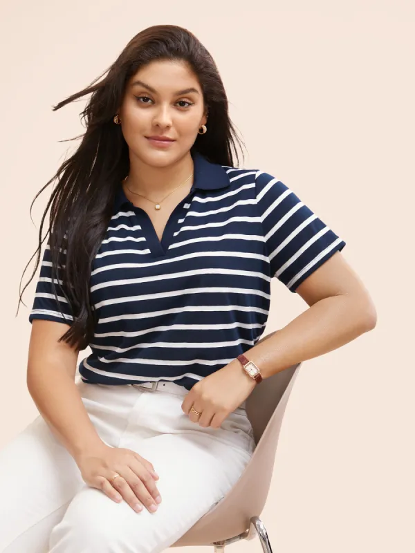 Polo Neck Striped Contrast T-shirt sold by Bloomchic
