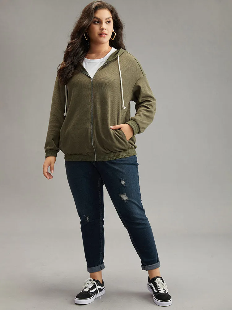 Waffle Knit Hooded Drawstring Sweatshirt sold by Bloomchic product image thumbnail 5