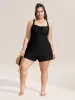 Plain Patched Pocket Drawstring One Piece Swimsuit sold by Bloomchic