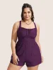 Plain Patched Pocket Drawstring One Piece Swimsuit sold by Bloomchic