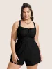 Plain Patched Pocket Drawstring One Piece Swimsuit sold by Bloomchic