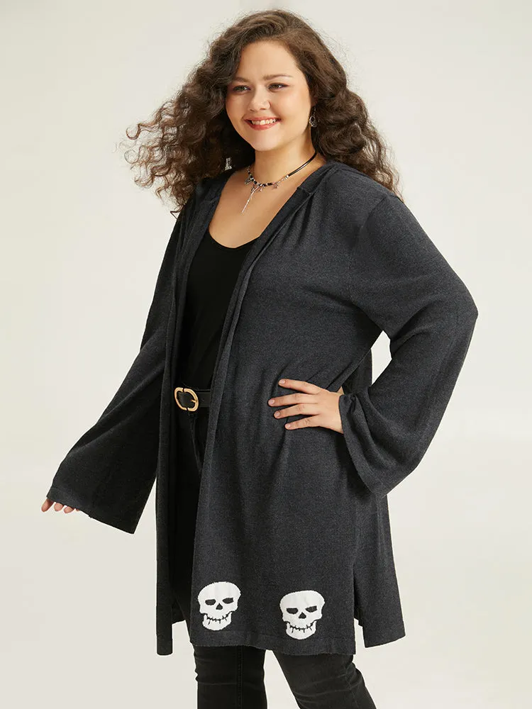 Halloween Skull Print Hooded Split Open Front Cardigan sold by Bloomchic product image thumbnail 4