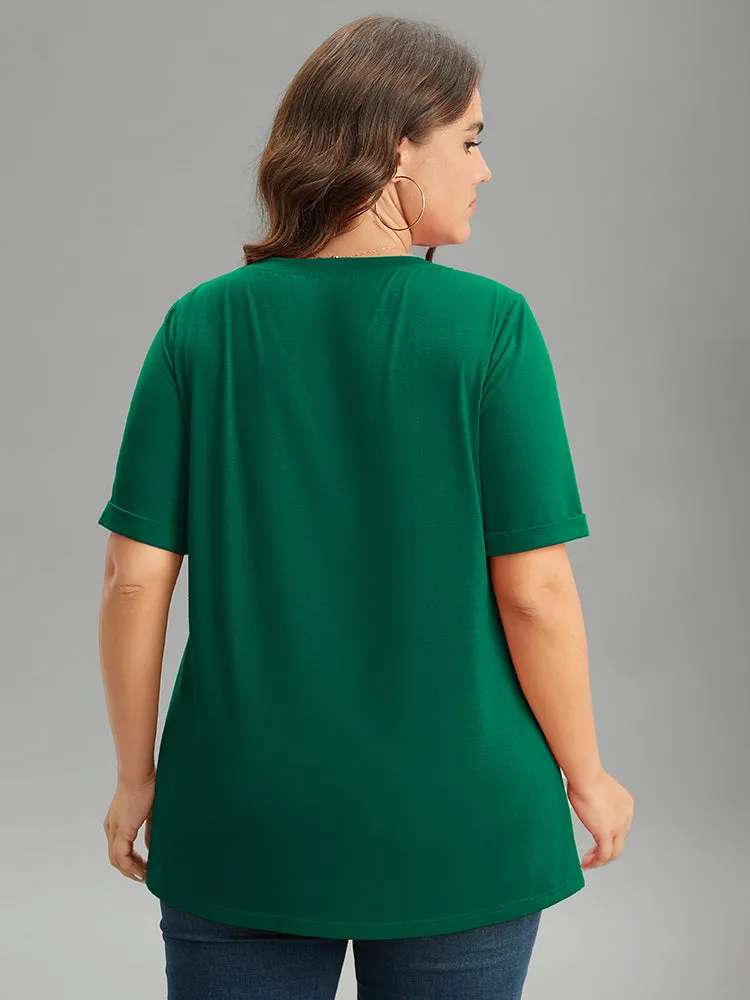 Christmas Cat Print Cuffed Sleeve T-shirt sold by Bloomchic product image thumbnail 2