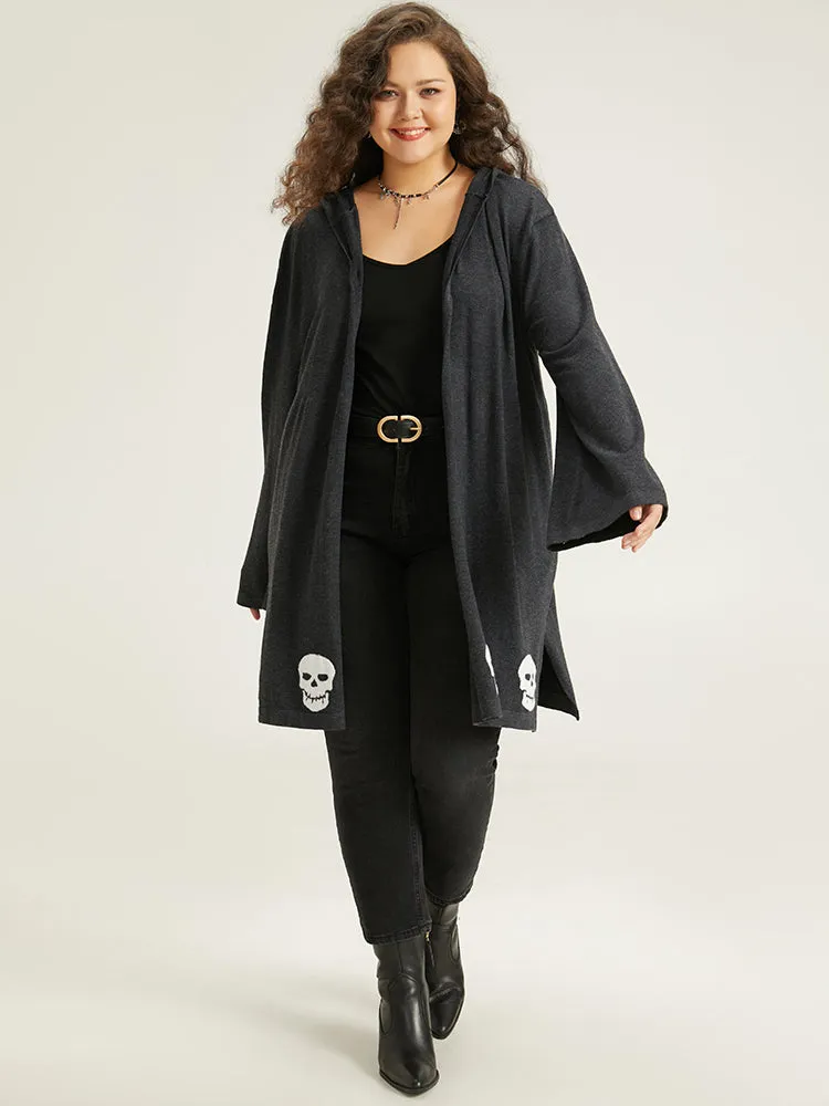 Halloween Skull Print Hooded Split Open Front Cardigan sold by Bloomchic product image thumbnail 5