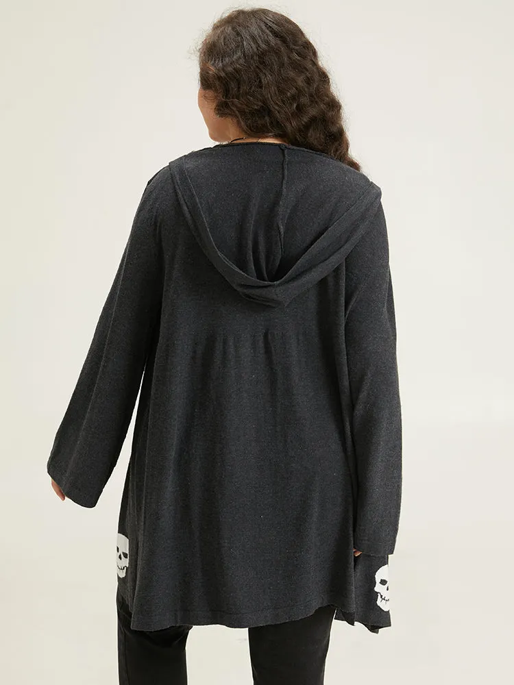 Halloween Skull Print Hooded Split Open Front Cardigan sold by Bloomchic product image thumbnail 2