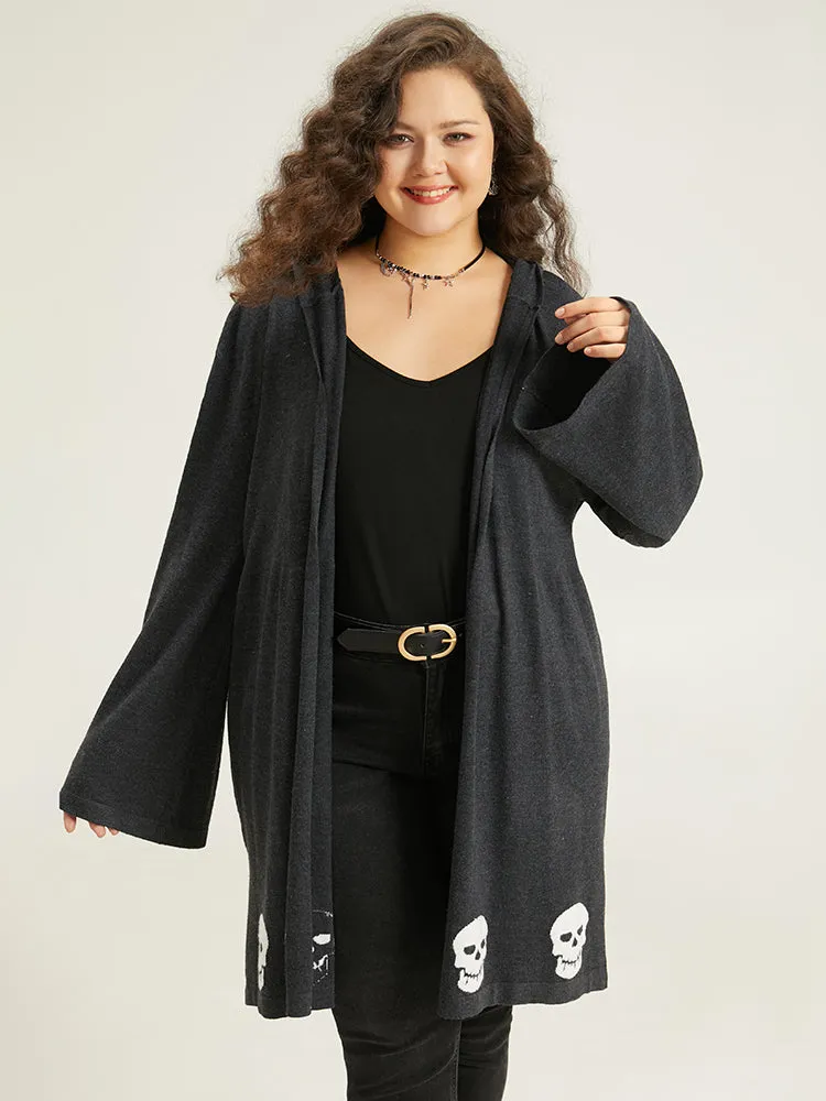 Halloween Skull Print Hooded Split Open Front Cardigan sold by Bloomchic product image thumbnail 3