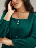 Twill Square Neck Button Detail Lantern Sleeve Dress sold by Bloomchic