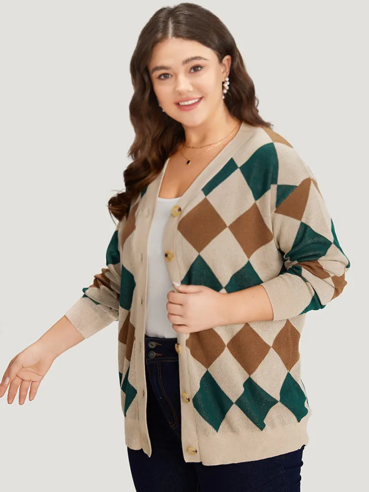 Argyle Plaid Contrast Button Up Cardigan sold by Bloomchic product image thumbnail 5