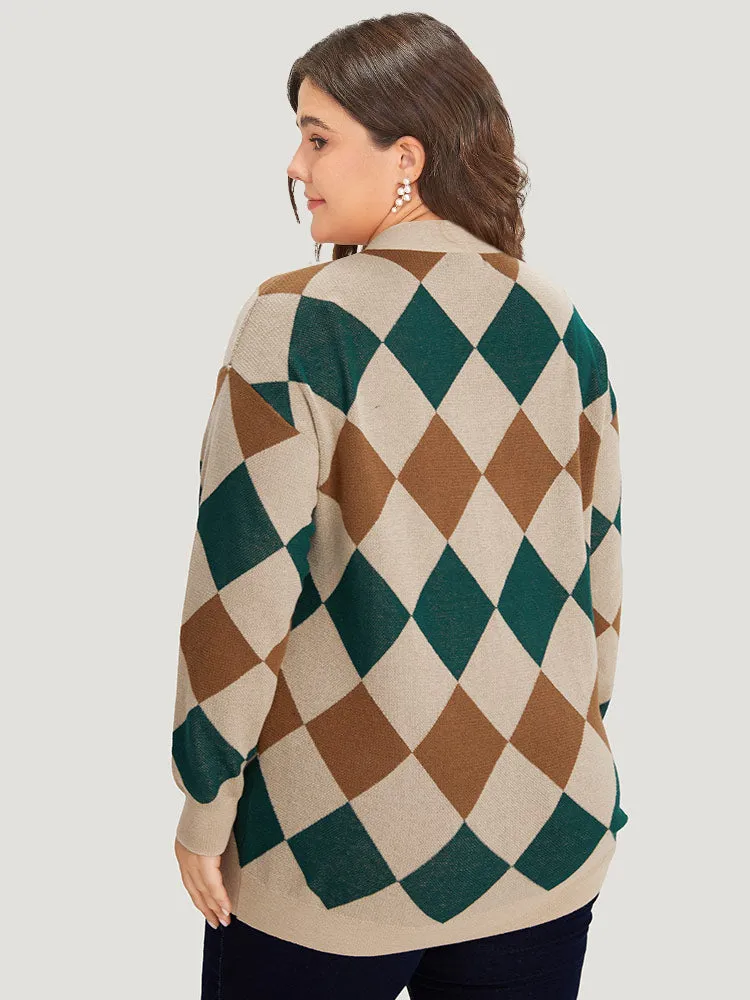 Argyle Plaid Contrast Button Up Cardigan sold by Bloomchic product image thumbnail 2