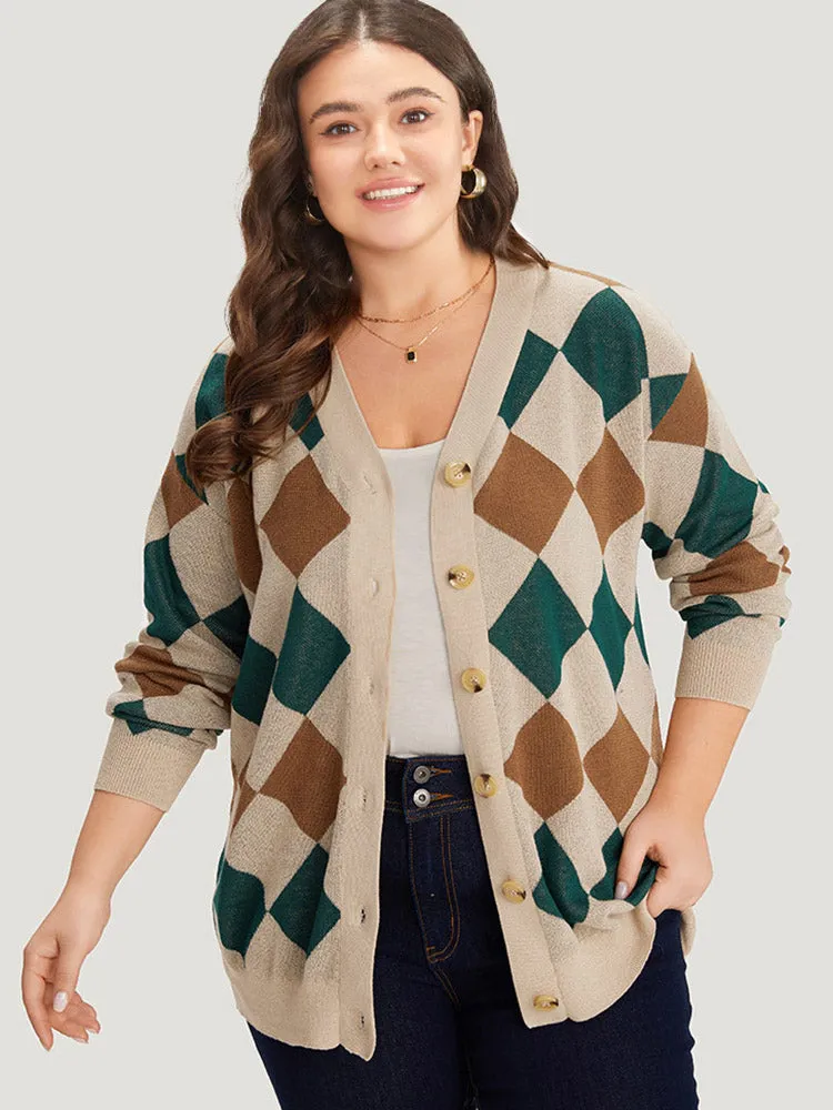 Argyle Plaid Contrast Button Up Cardigan sold by Bloomchic product image thumbnail 3