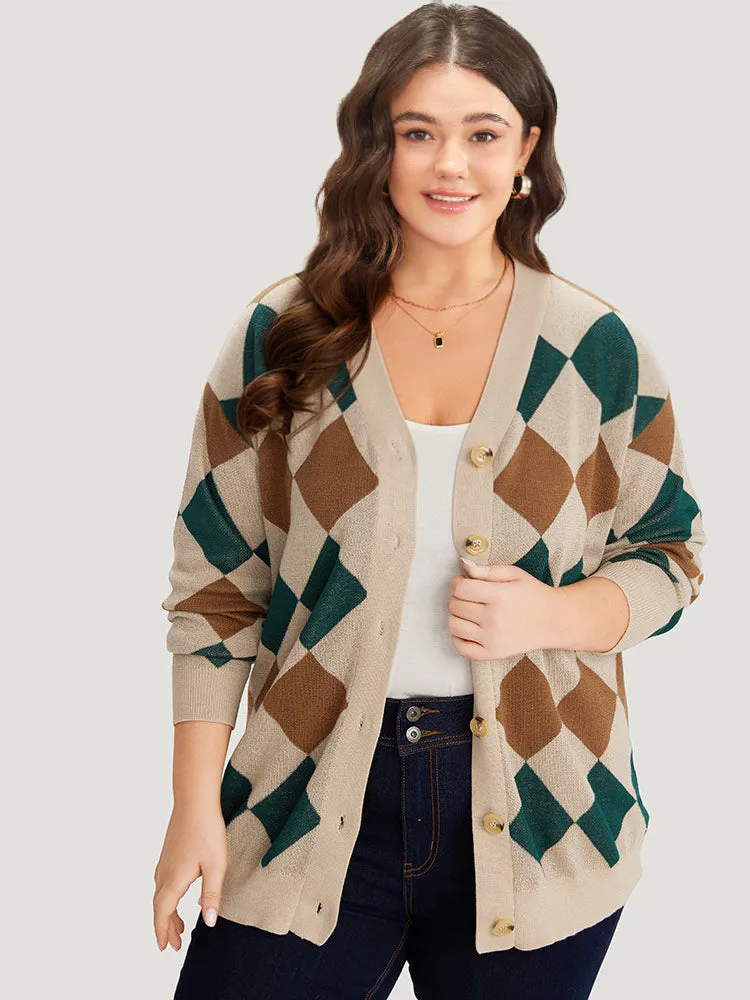 Argyle Plaid Contrast Button Up Cardigan sold by Bloomchic product image thumbnail 4