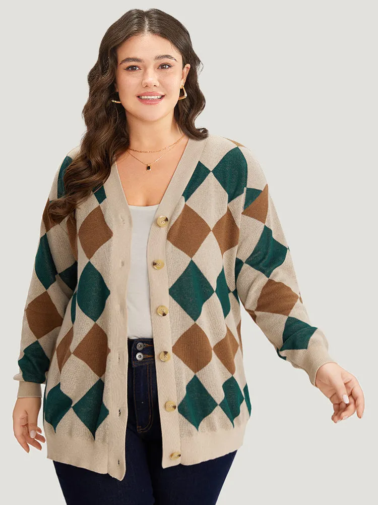 Argyle Plaid Contrast Button Up Cardigan sold by Bloomchic