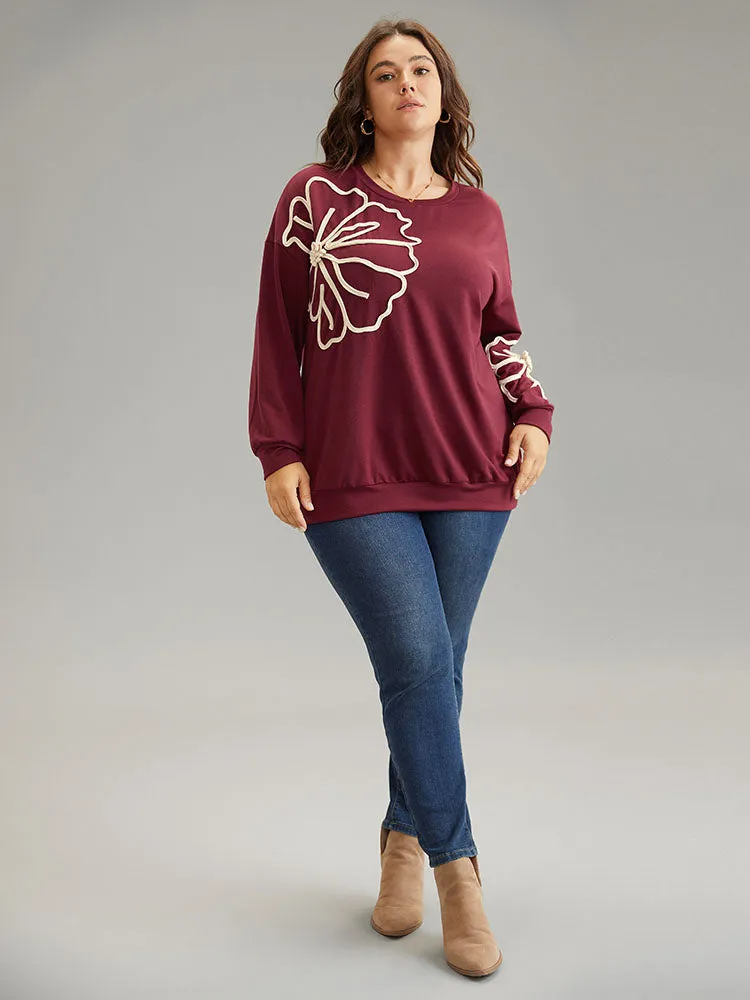 3D Floral Applique Drop Shoulder Sweatshirt sold by Bloomchic product image thumbnail 4