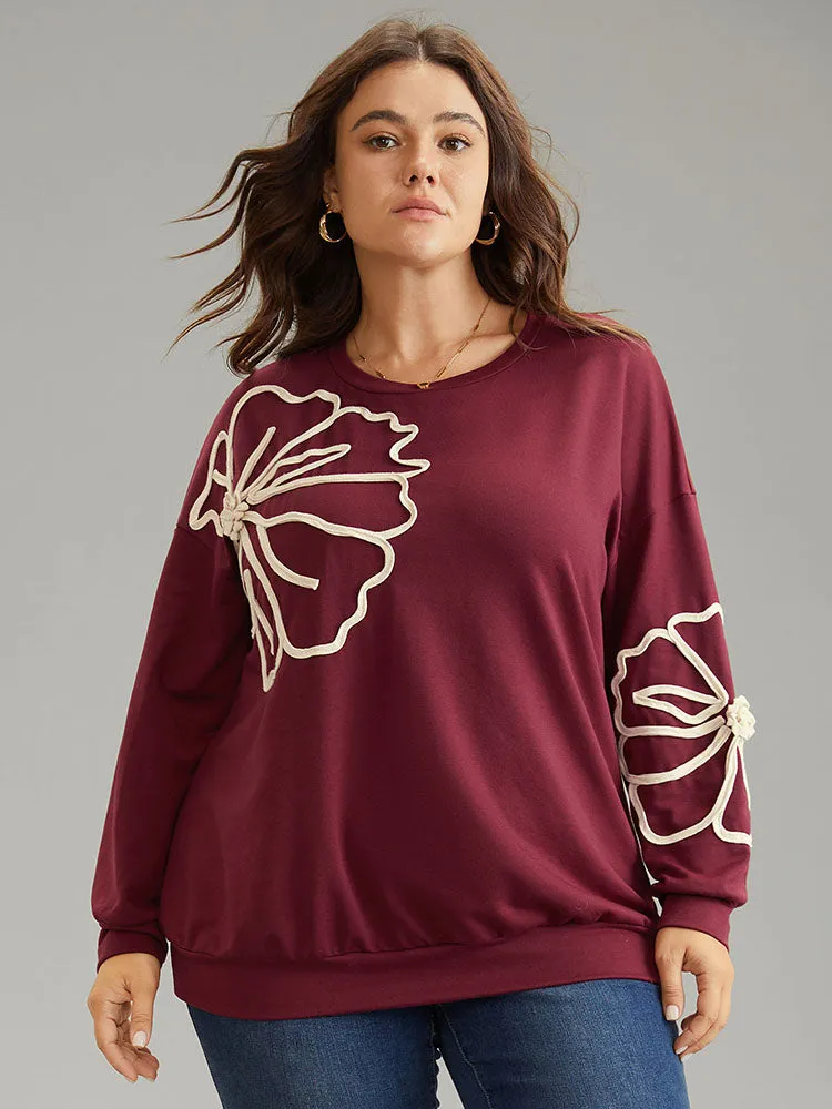 3D Floral Applique Drop Shoulder Sweatshirt sold by Bloomchic