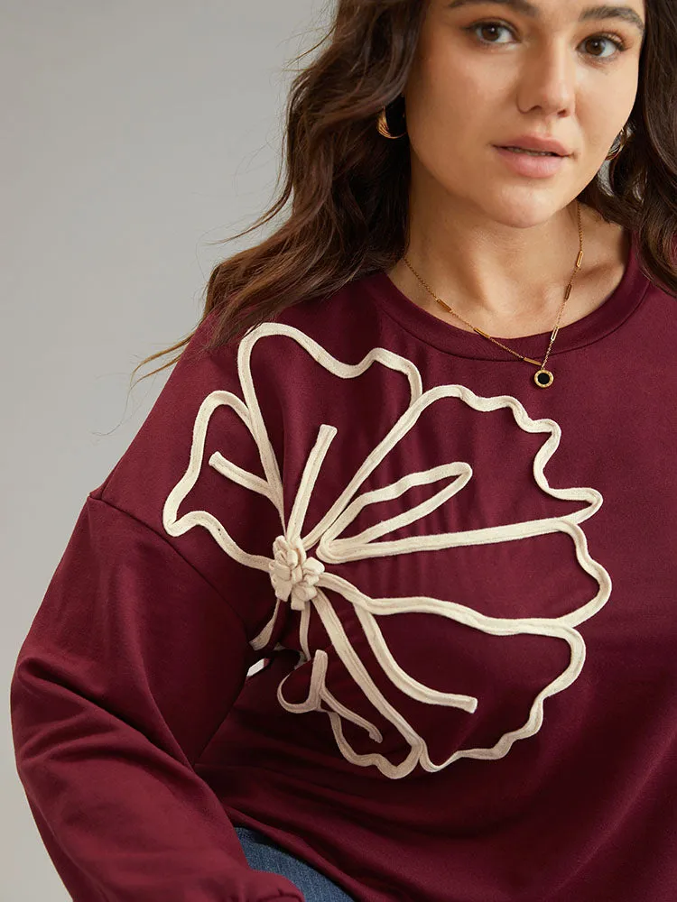 3D Floral Applique Drop Shoulder Sweatshirt sold by Bloomchic product image thumbnail 5