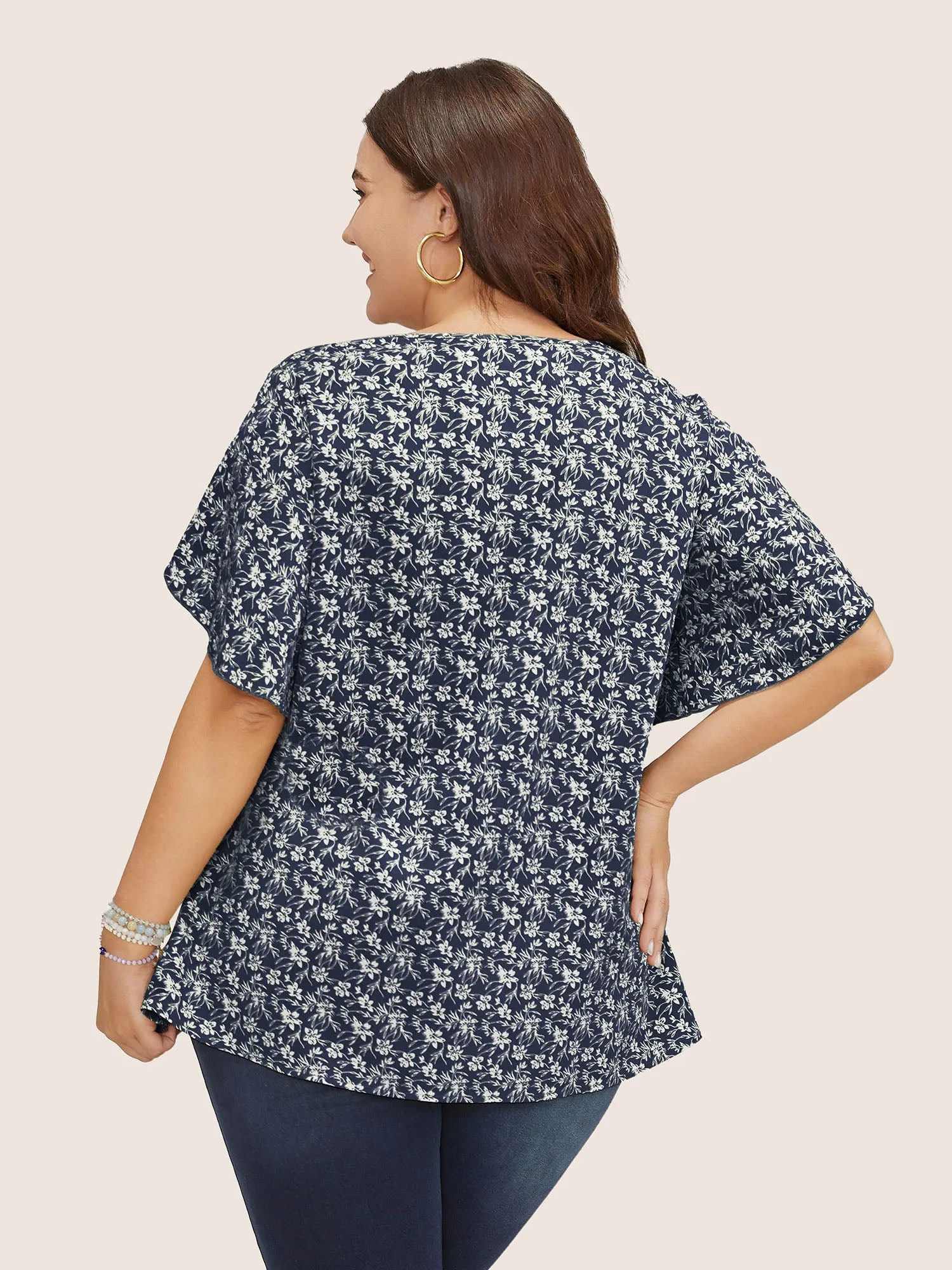 Ditsy Floral Split Petal Sleeve Tie Front Blouse sold by Bloomchic product image thumbnail 4