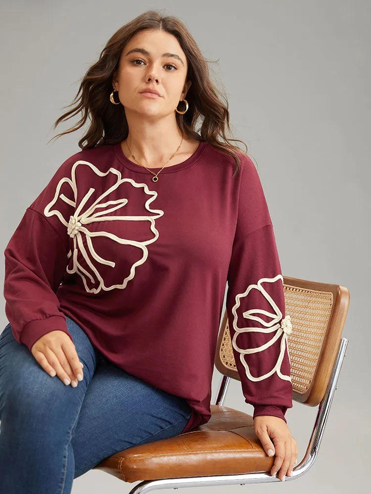 3D Floral Applique Drop Shoulder Sweatshirt sold by Bloomchic product image thumbnail 2