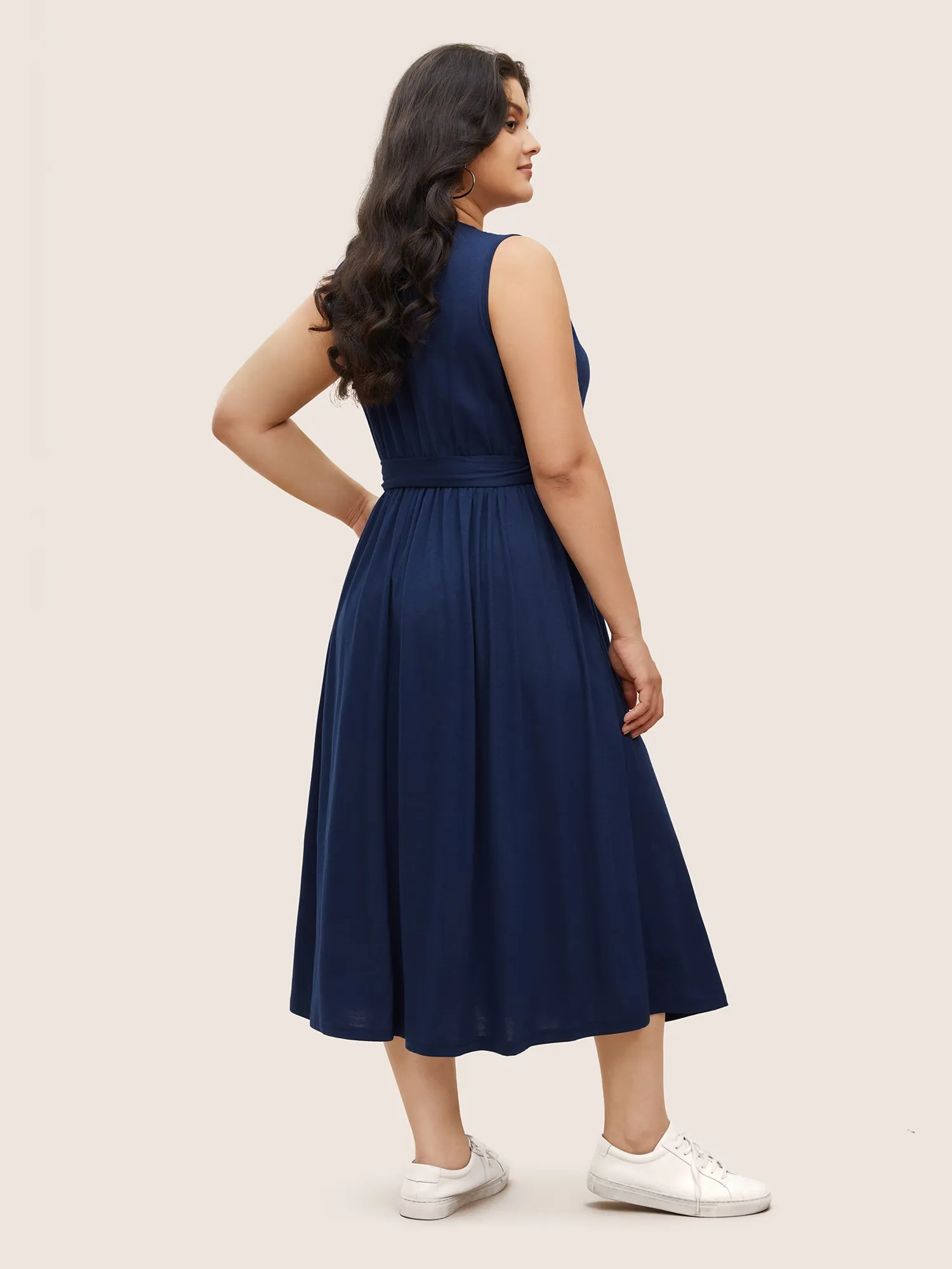 Solid Slit Hem Sleeveless Belted Dress sold by Bloomchic product image thumbnail 3