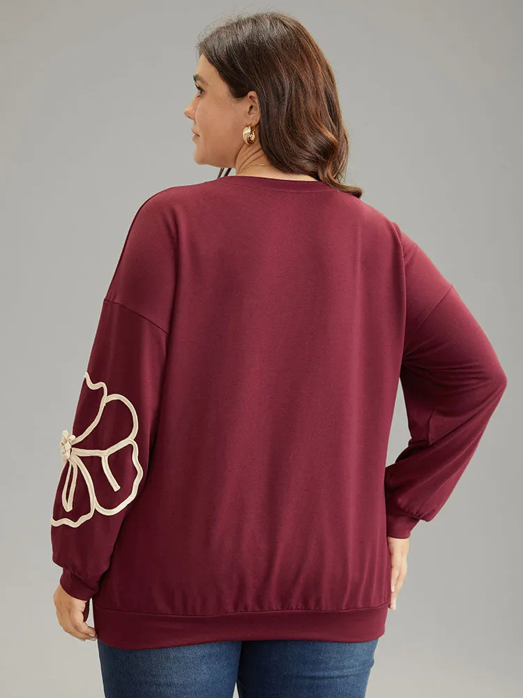 3D Floral Applique Drop Shoulder Sweatshirt sold by Bloomchic product image thumbnail 3