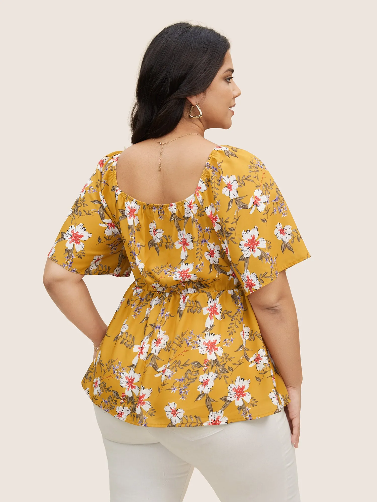 Heart Neckline Floral Print Pleated Blouse sold by Bloomchic product image thumbnail 5