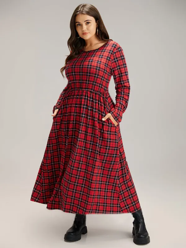 Christmas Plaid Elastic Waist Pocket Dress sold by Bloomchic