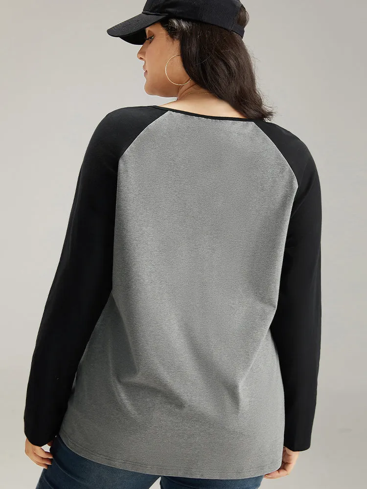 Cotton Contrast Raglan Sleeve T-shirt sold by Bloomchic product image thumbnail 5