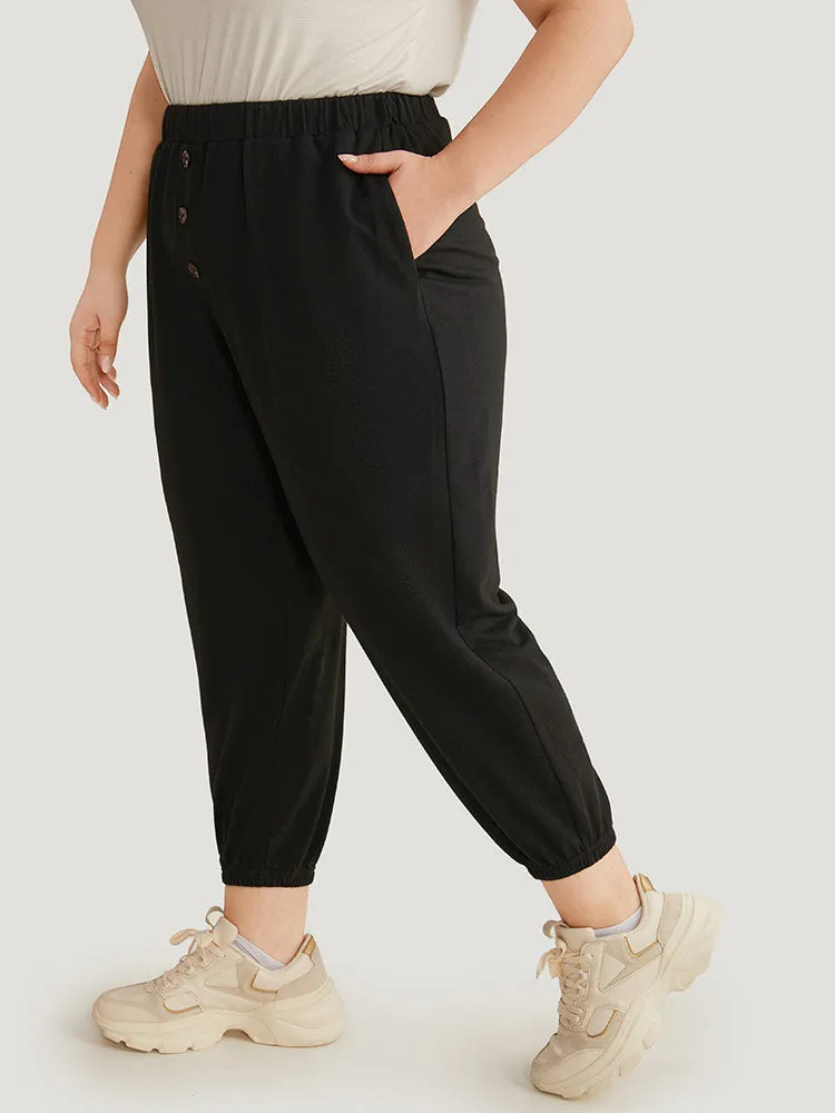 High Rise Button Detail Elastic Waist Sweatpant sold by Bloomchic product image thumbnail 3