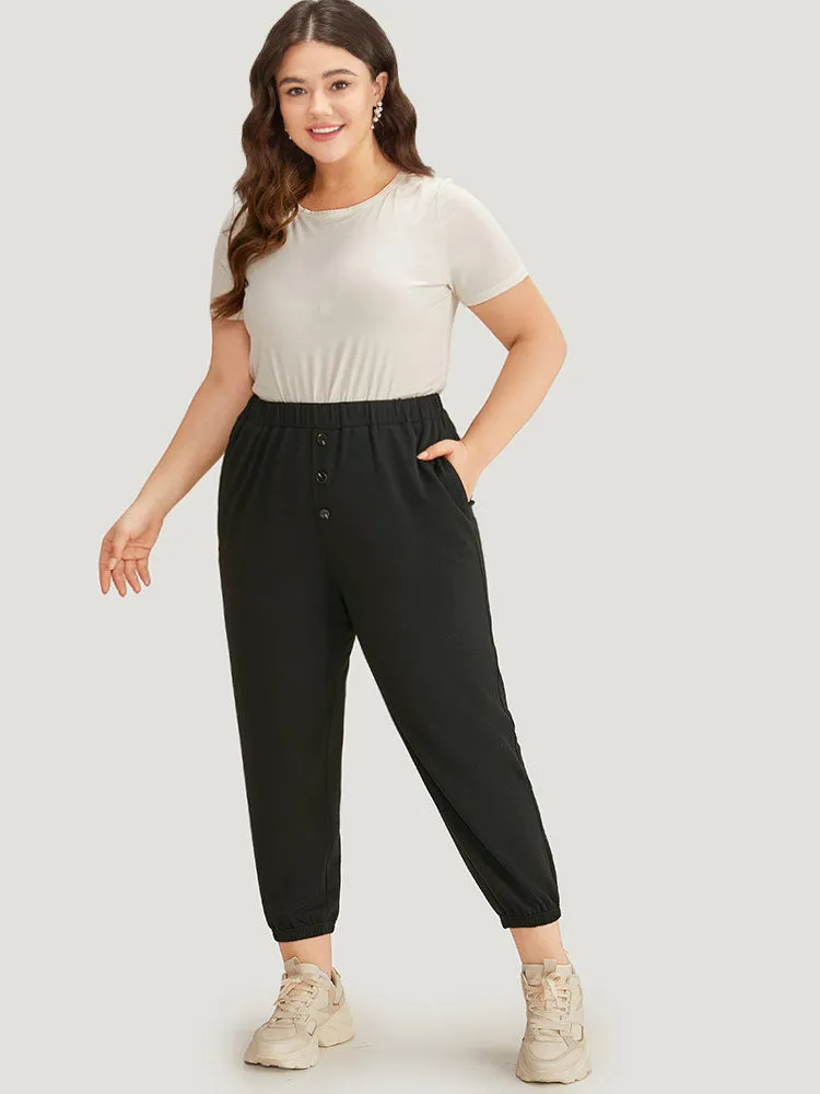 High Rise Button Detail Elastic Waist Sweatpant sold by Bloomchic product image thumbnail 4