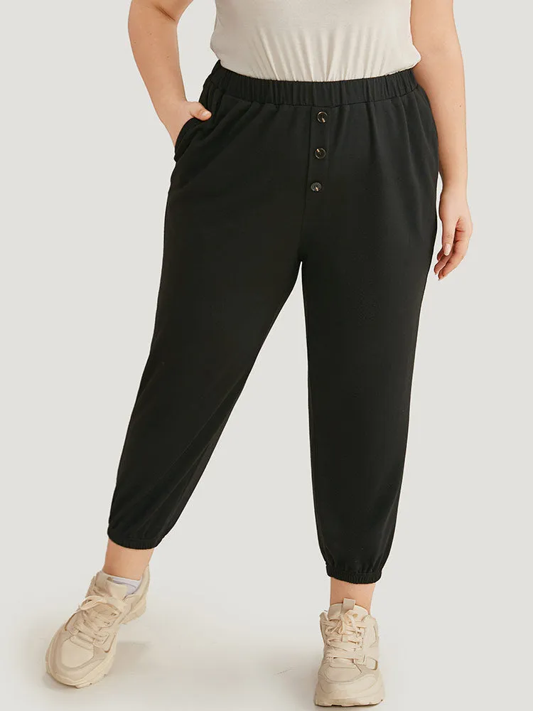 High Rise Button Detail Elastic Waist Sweatpant sold by Bloomchic product image thumbnail 2