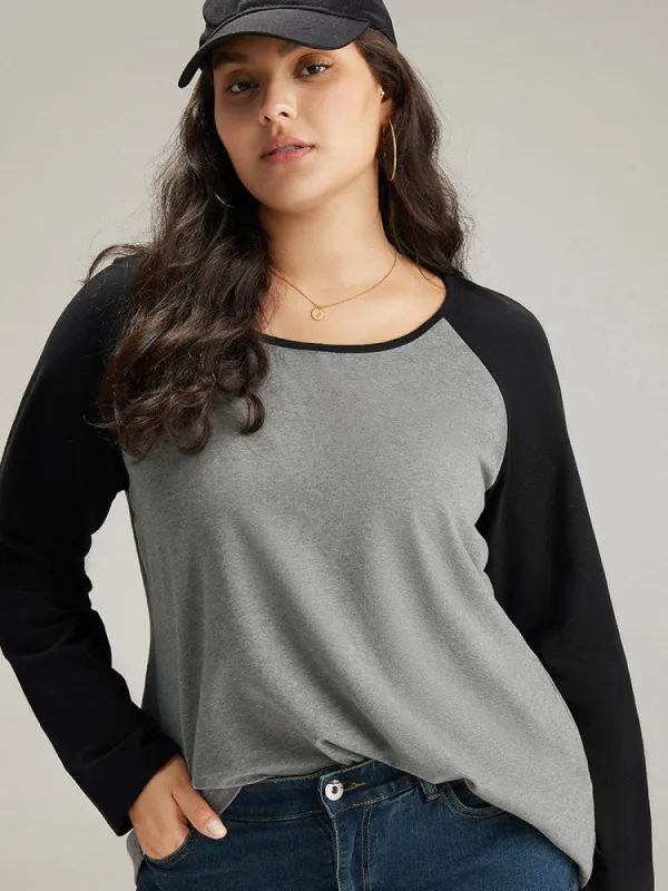 Cotton Contrast Raglan Sleeve T-shirt sold by Bloomchic