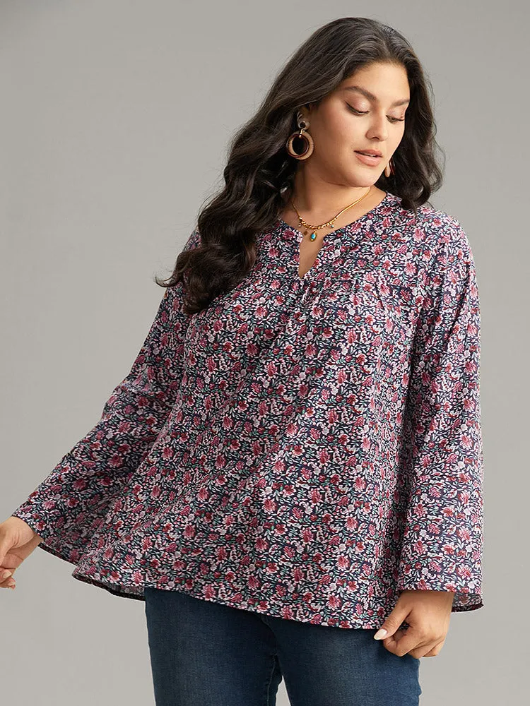 Ditsy Floral Notched Bell Sleeve Blouse sold by Bloomchic product image thumbnail 5