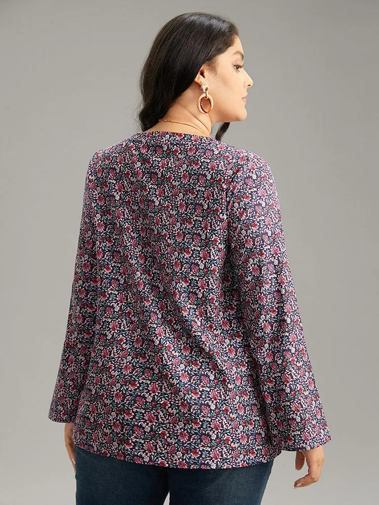 Ditsy Floral Notched Bell Sleeve Blouse sold by Bloomchic product image thumbnail 2