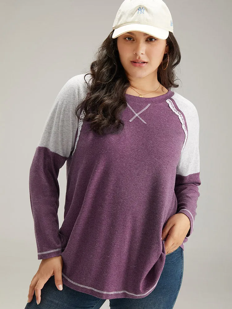 Two Tone Lace Trim Stitch Raglan Sleeve T-shirt sold by Bloomchic product image thumbnail 2