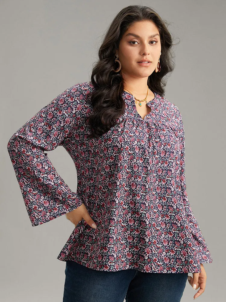 Ditsy Floral Notched Bell Sleeve Blouse sold by Bloomchic product image thumbnail 3