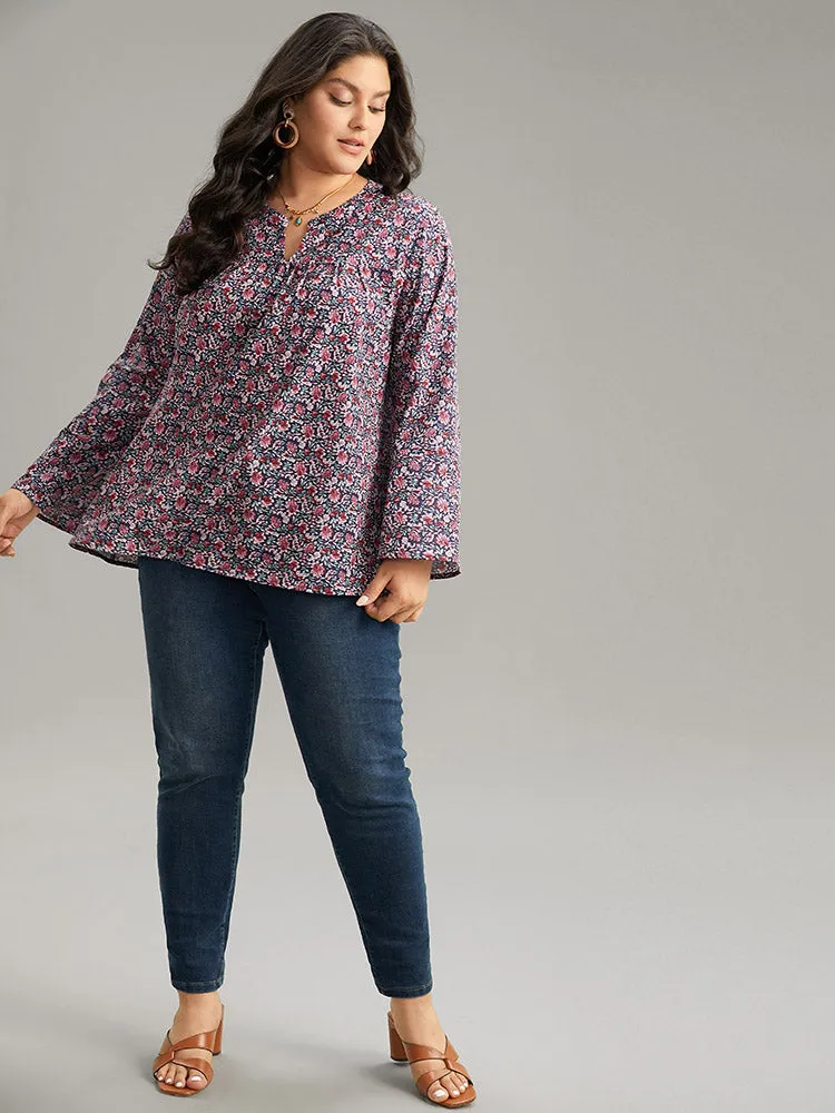 Ditsy Floral Notched Bell Sleeve Blouse sold by Bloomchic product image thumbnail 4