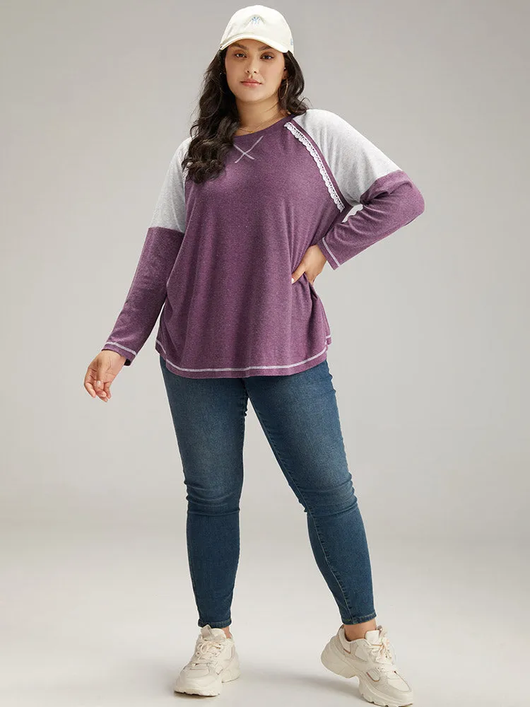 Two Tone Lace Trim Stitch Raglan Sleeve T-shirt sold by Bloomchic product image thumbnail 5