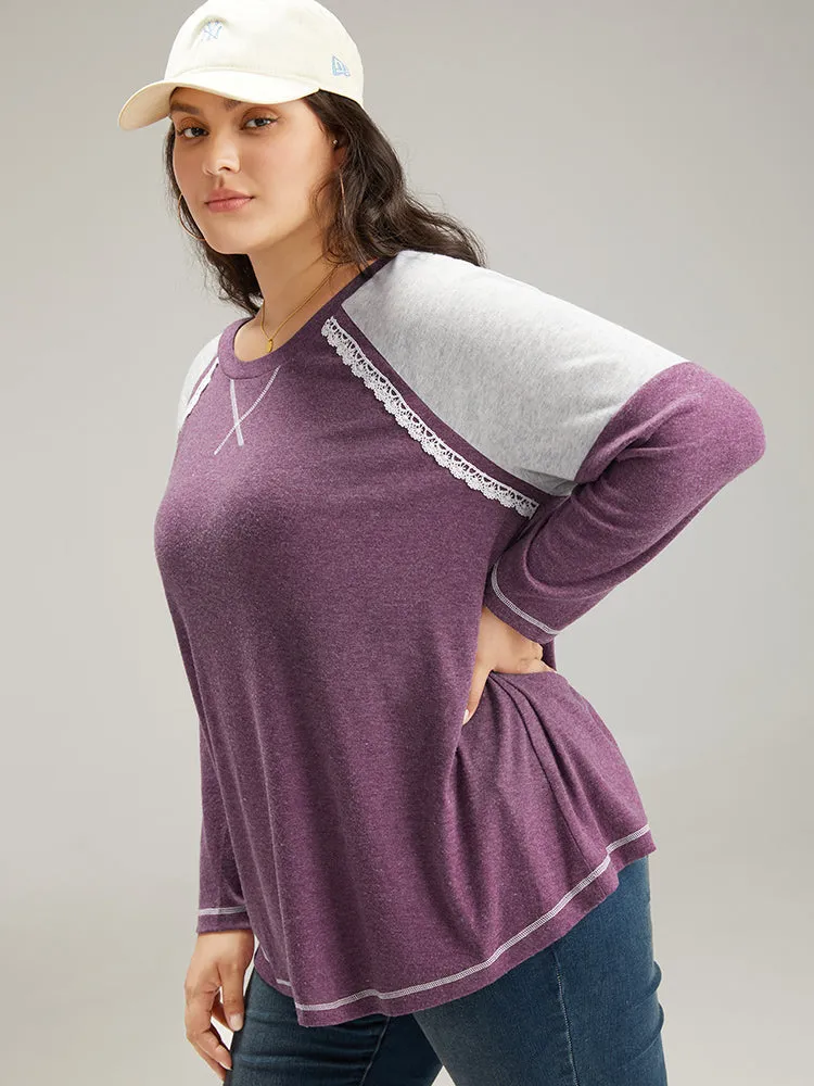 Two Tone Lace Trim Stitch Raglan Sleeve T-shirt sold by Bloomchic product image thumbnail 4
