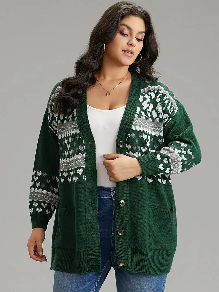 Christmas Jacquard Button Up Pocket Cardigan sold by Bloomchic
