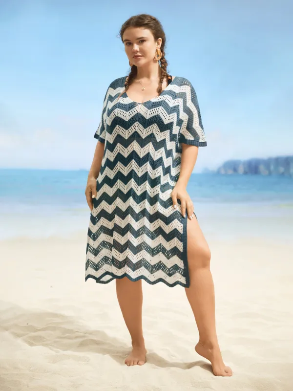 Geometric Slit Hem Cut Out Swim Cover Up sold by Bloomchic