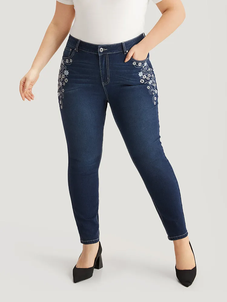 Floral Embroidered High Rise Skinny Jeans sold by Bloomchic product image thumbnail 2