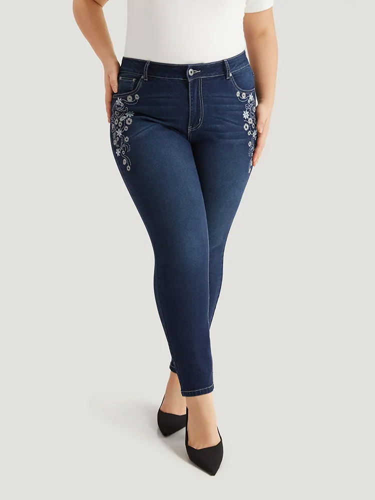 Floral Embroidered High Rise Skinny Jeans sold by Bloomchic